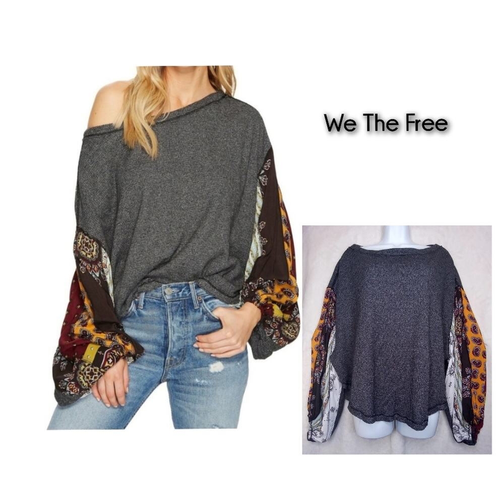 We The Free blossom thermal top pullover  floral sweater size M boho hippie
